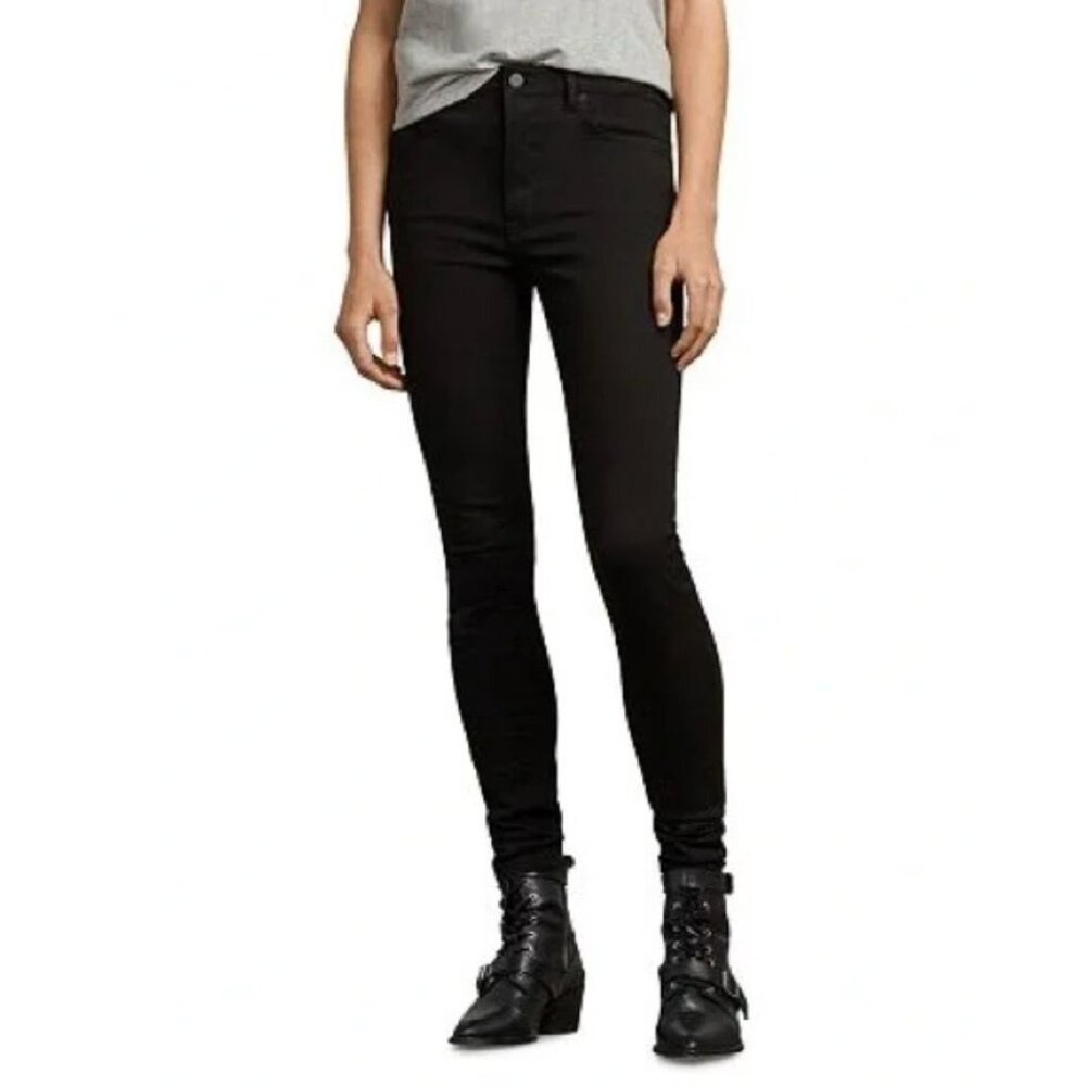 Allsaints Stilt Black Denim Stretch High Waist Jeans Size 27